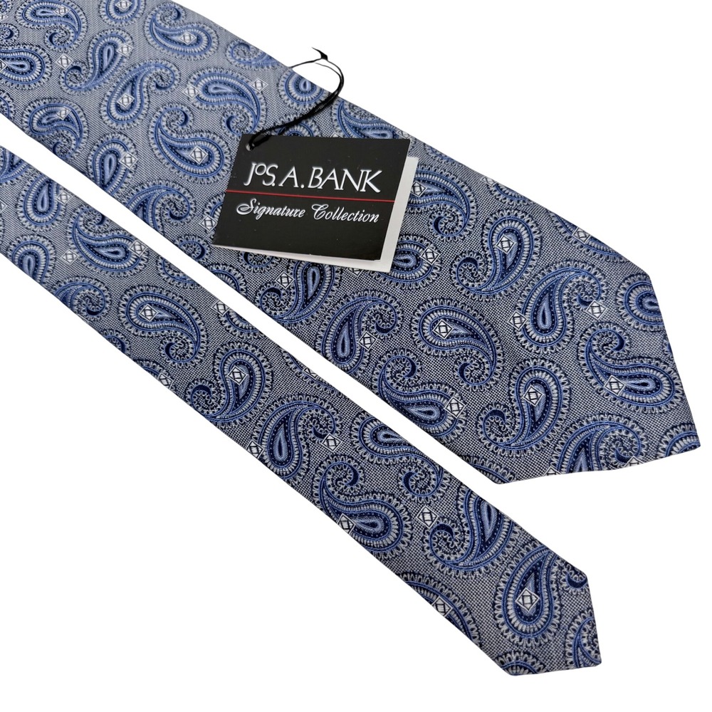Jos A Bank Signature Collection Mens Blue Paisley Silk Tie Extra Long 61" NEW